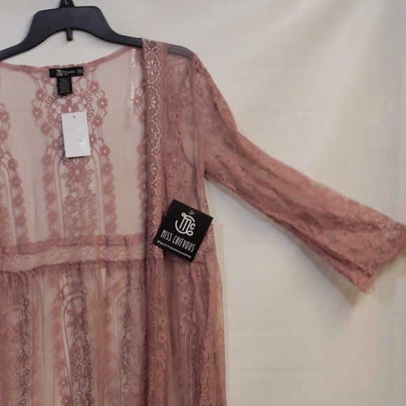 Miss Chievous Pink Rose Lace Boho Bell Sleeves Cardigan Kimono Size Extr… - Picture 2 of 9
